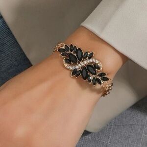 Marquise Cut Black Spinel And Rhinestone Bracelet